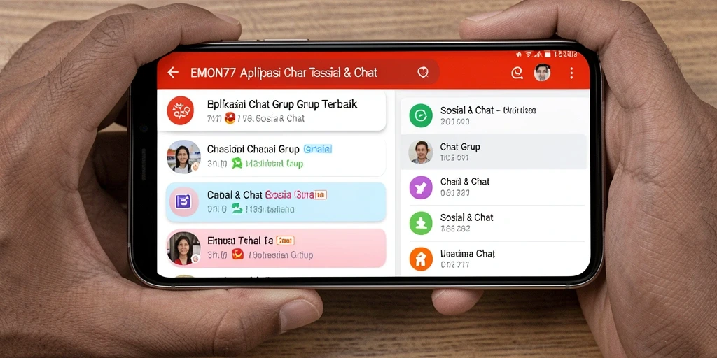 Tampilan antarmuka EMON77 yang user-friendly dan fungsi Chat Grup yang menarik.