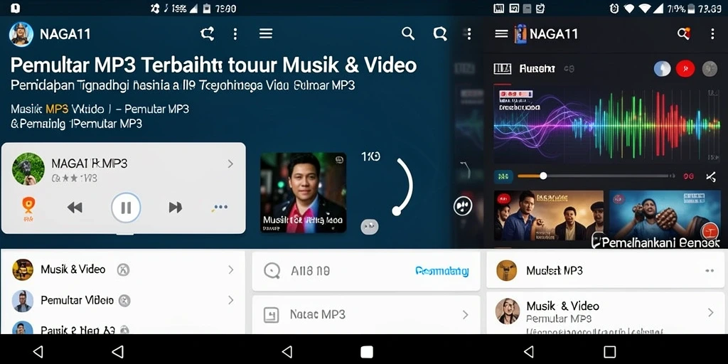 Tampilan antarmuka NAGA11 dengan fitur Pemutar MP3 yang menarik.