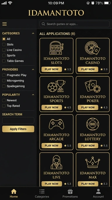 Tampilan katalog aplikasi idamantoto