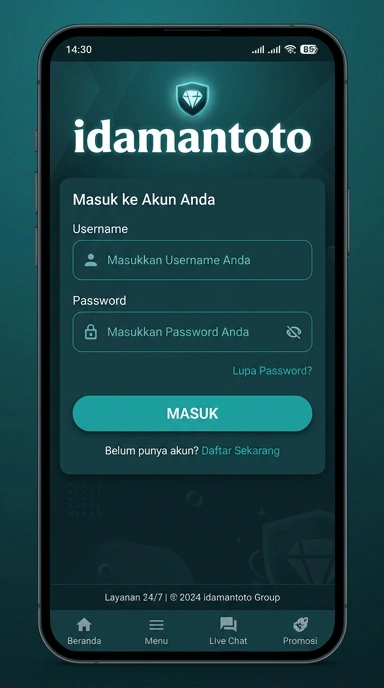 Tampilan halaman login idamantoto