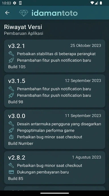 Tampilan riwayat versi idamantoto